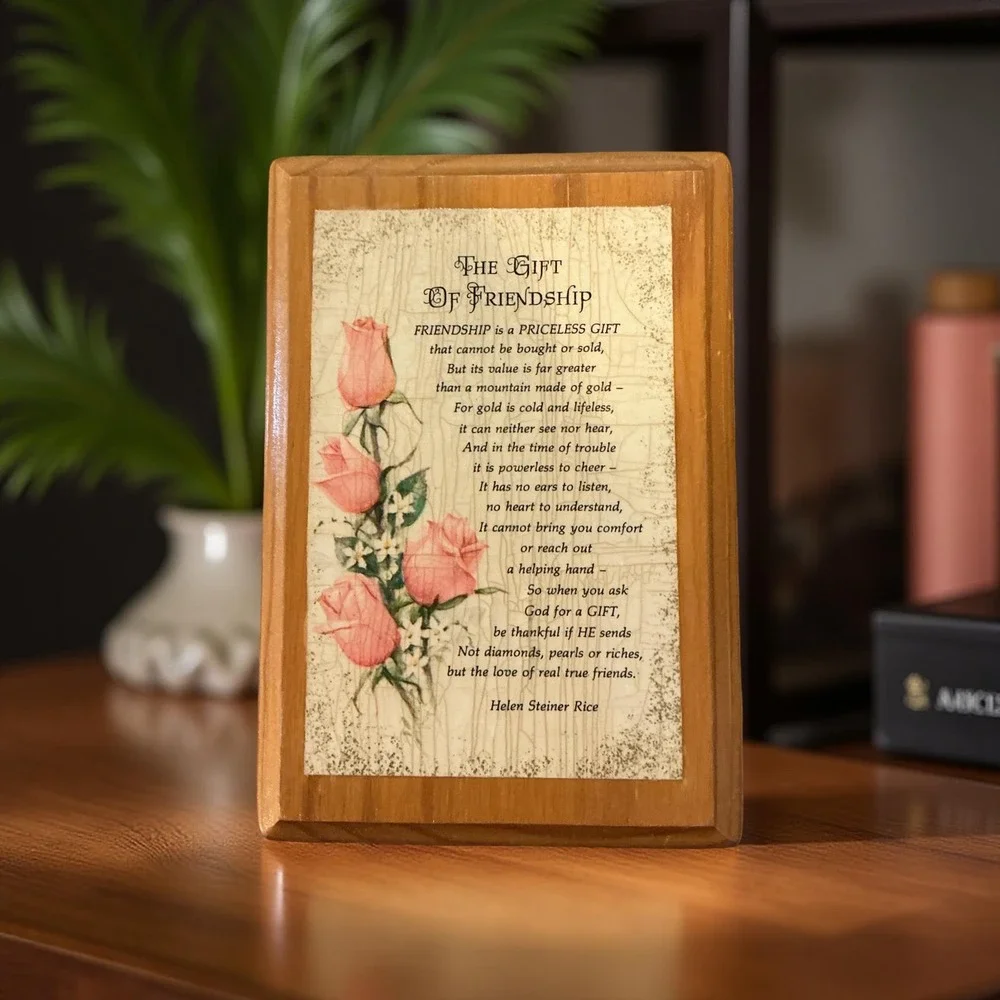 Wooden Friendship Plaque Helen Steiner Rice‎ Poem Rose Art Gift Decor